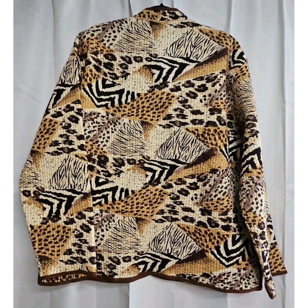 ORVIS Women Size XL Quilted Jacket Reversible Animal Print/Brown Button Up Boho - Picture 9 of 10